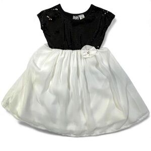 NWT Pogo Club Of NY Girls Youth Black Sequin White Chiffon Party Dress Sz M 5/6